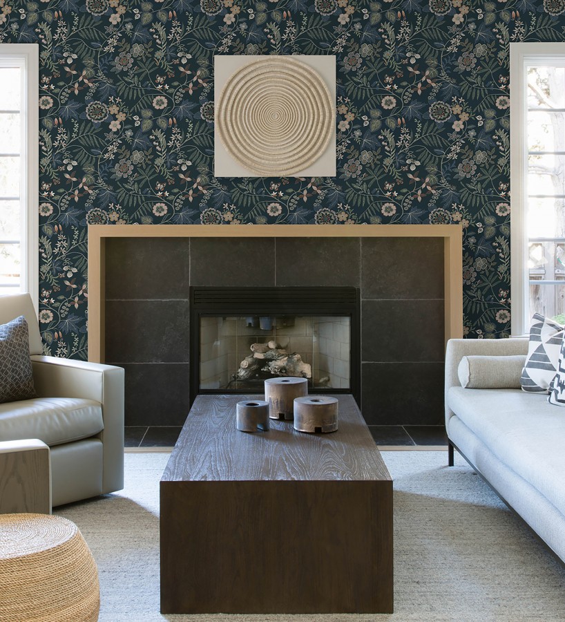 Papel pintado botánico con flores pintadas en técnica de puntillismo  Jasmine Grove 683835