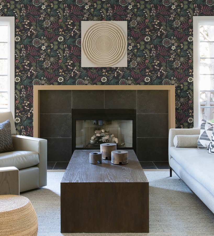 Papel pintado botánico con flores pintadas en técnica de puntillismo  Jasmine Grove 683836