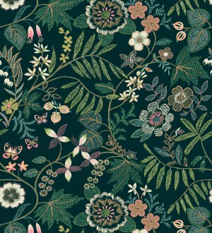 Papel pintado botánico con flores pintadas en técnica de puntillismo Jasmine Grove 683837