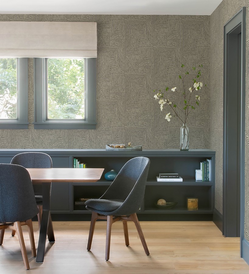 Papel pintado meandro arquitectónico con textura de grabado artesanal  Mondrian Lines 683838