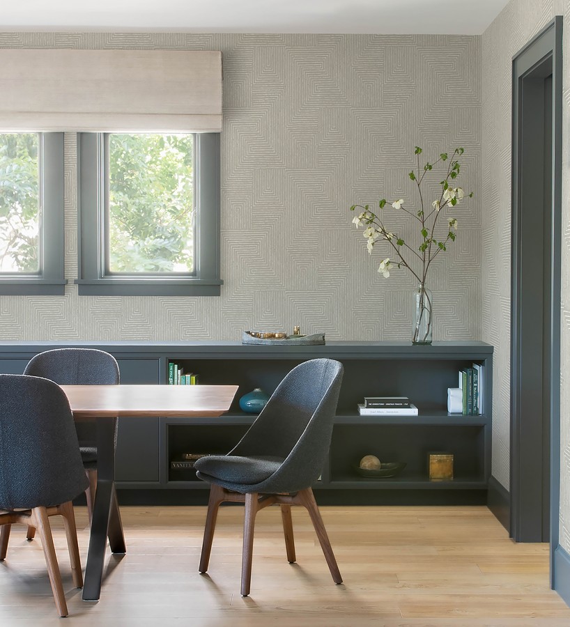 Papel pintado meandro arquitectónico con textura de grabado artesanal  Mondrian Lines 683839