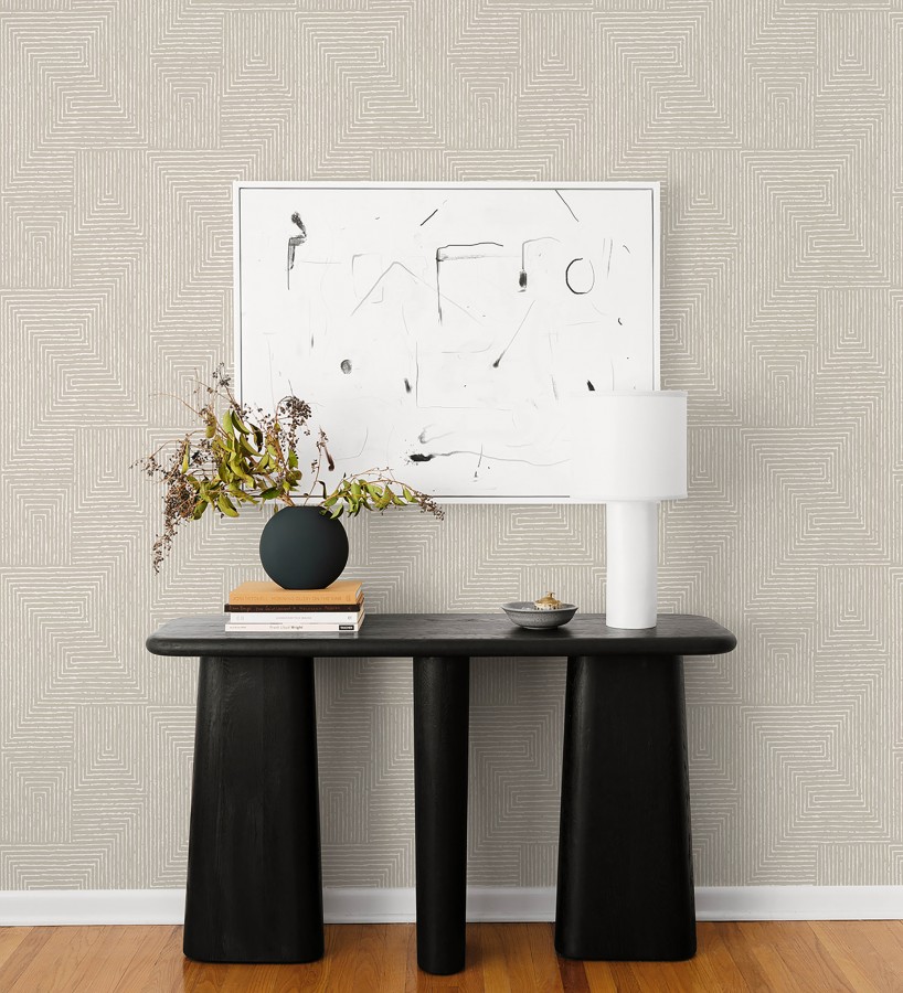 Papel pintado meandro arquitectónico con textura de grabado artesanal  Mondrian Lines 683839