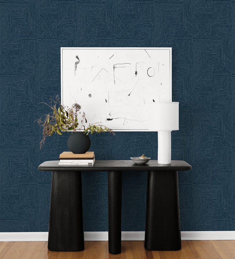 Papel pintado meandro arquitectónico con textura de grabado artesanal  Mondrian Lines 683842