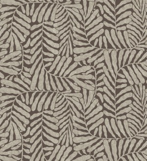 Papel pintado minimalista de hojas nacaradas fondo marrón Riviera Opulent 683846