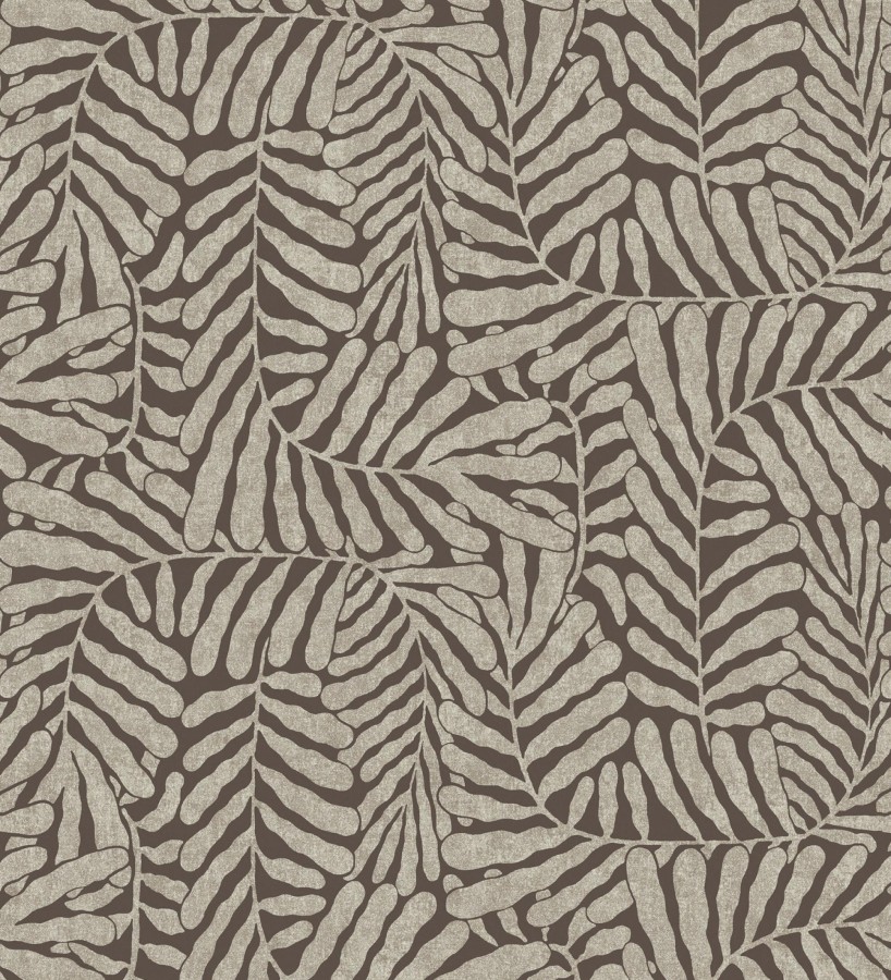 Papel pintado minimalista de hojas nacaradas fondo marrón  Riviera Opulent 683846