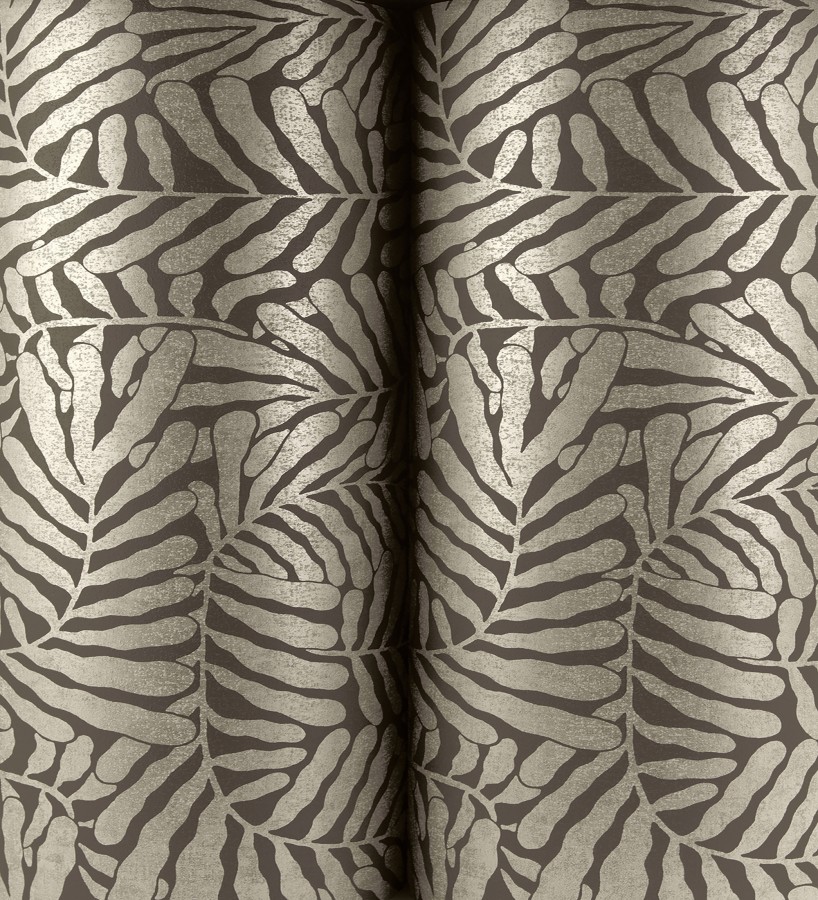 Papel pintado minimalista de hojas nacaradas fondo marrón  Riviera Opulent 683846