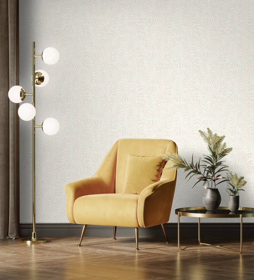 Papel pintado minimalista de hojas nacaradas fondo blanco  Riviera Opulent 683847
