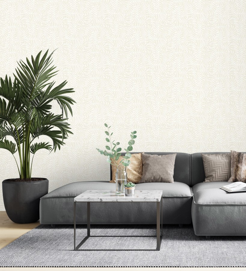 Papel pintado minimalista de hojas nacaradas fondo blanco  Riviera Opulent 683847