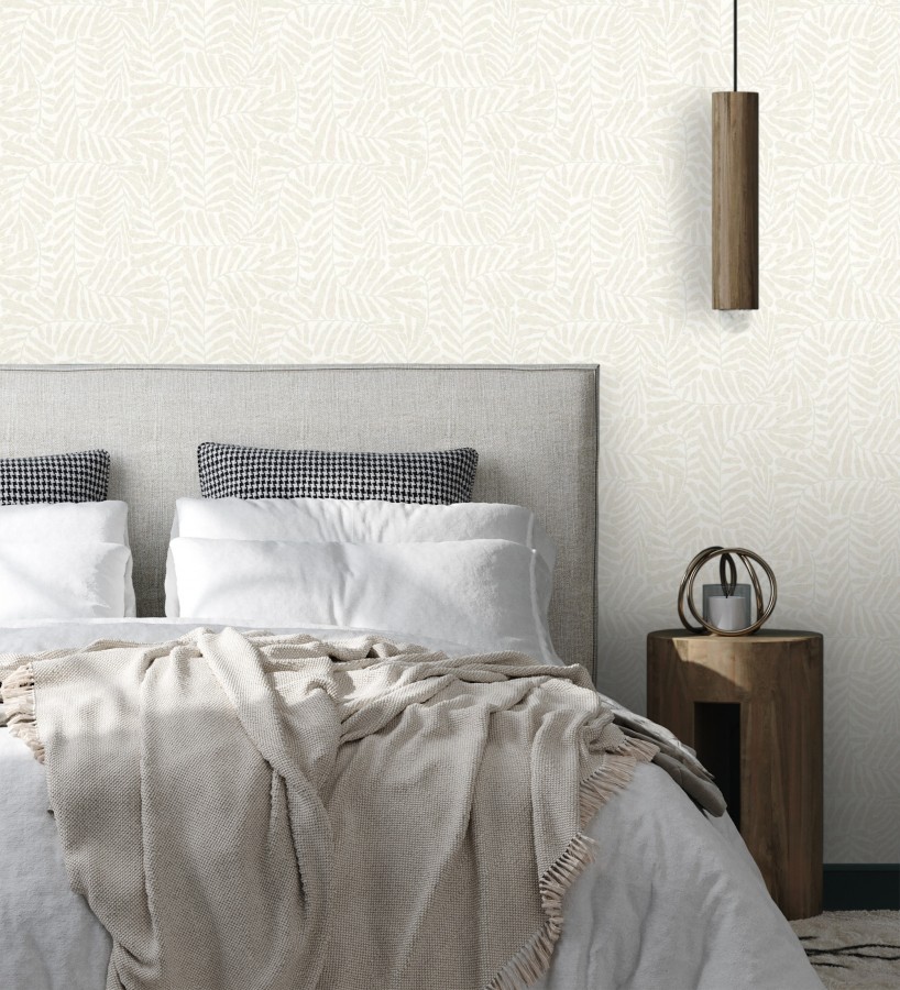 Papel pintado minimalista de hojas nacaradas fondo blanco  Riviera Opulent 683847