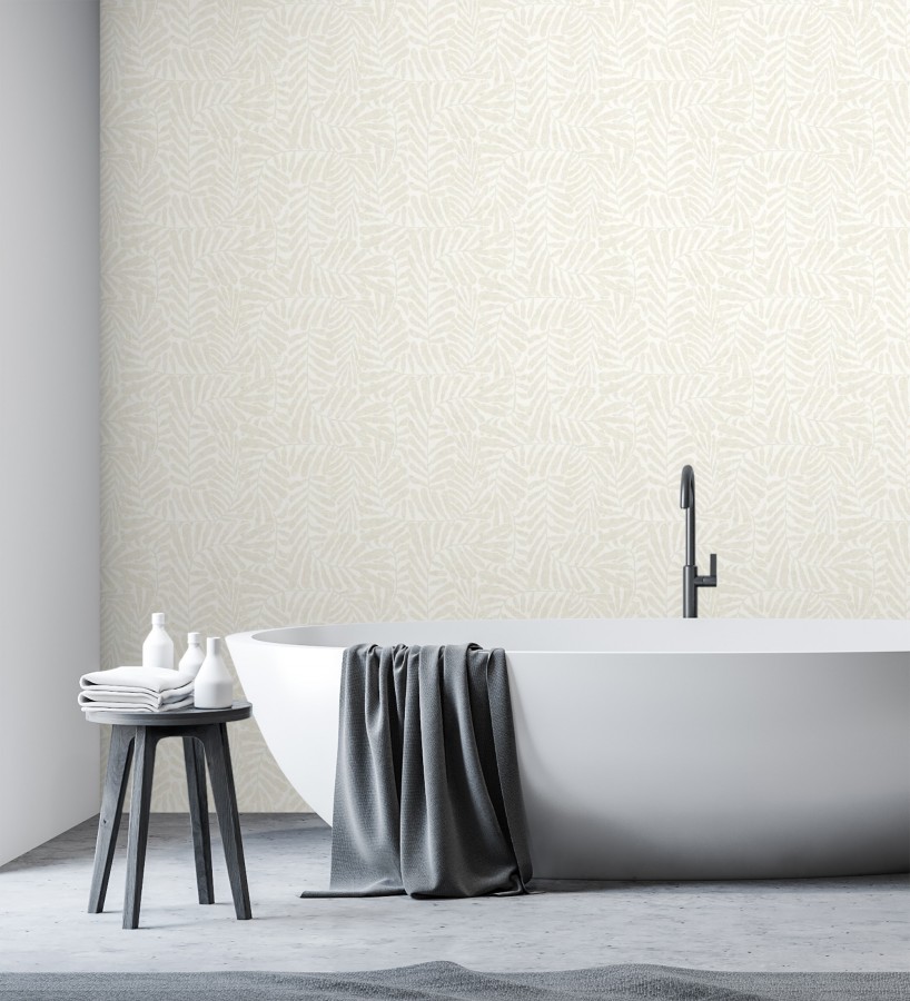 Papel pintado minimalista de hojas nacaradas fondo blanco  Riviera Opulent 683847