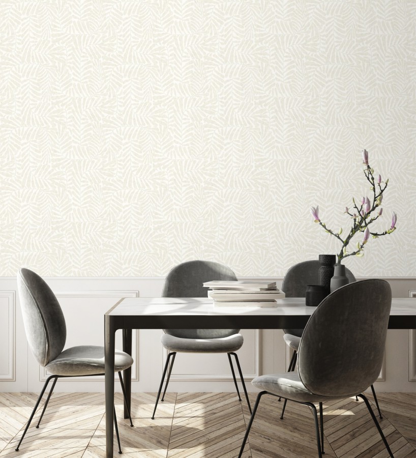 Papel pintado minimalista de hojas nacaradas fondo blanco  Riviera Opulent 683847
