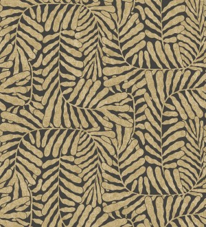 Papel pintado minimalista de hojas nacaradas fondo negro Riviera Opulent 683848
