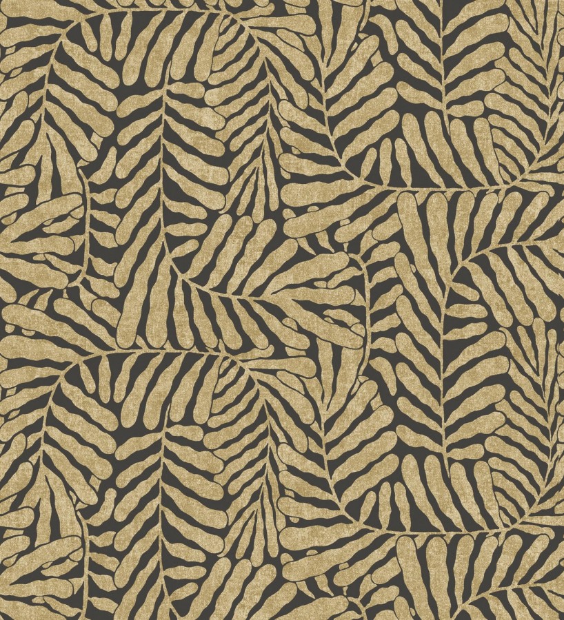 Papel pintado minimalista de hojas nacaradas fondo negro  Riviera Opulent 683848