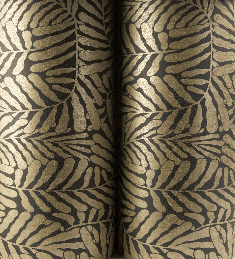 Papel pintado minimalista de hojas nacaradas fondo negro  Riviera Opulent 683848