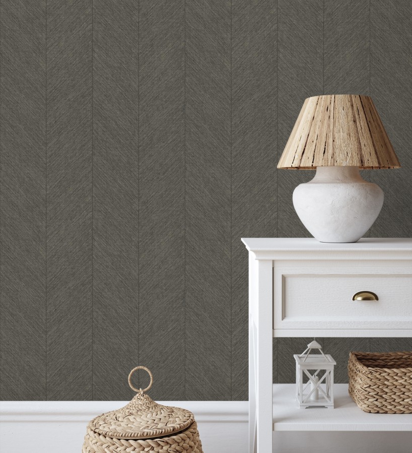 Papel pintado de espigas tejido en hilo noble tonos marrón chocolate  York Spike 683850