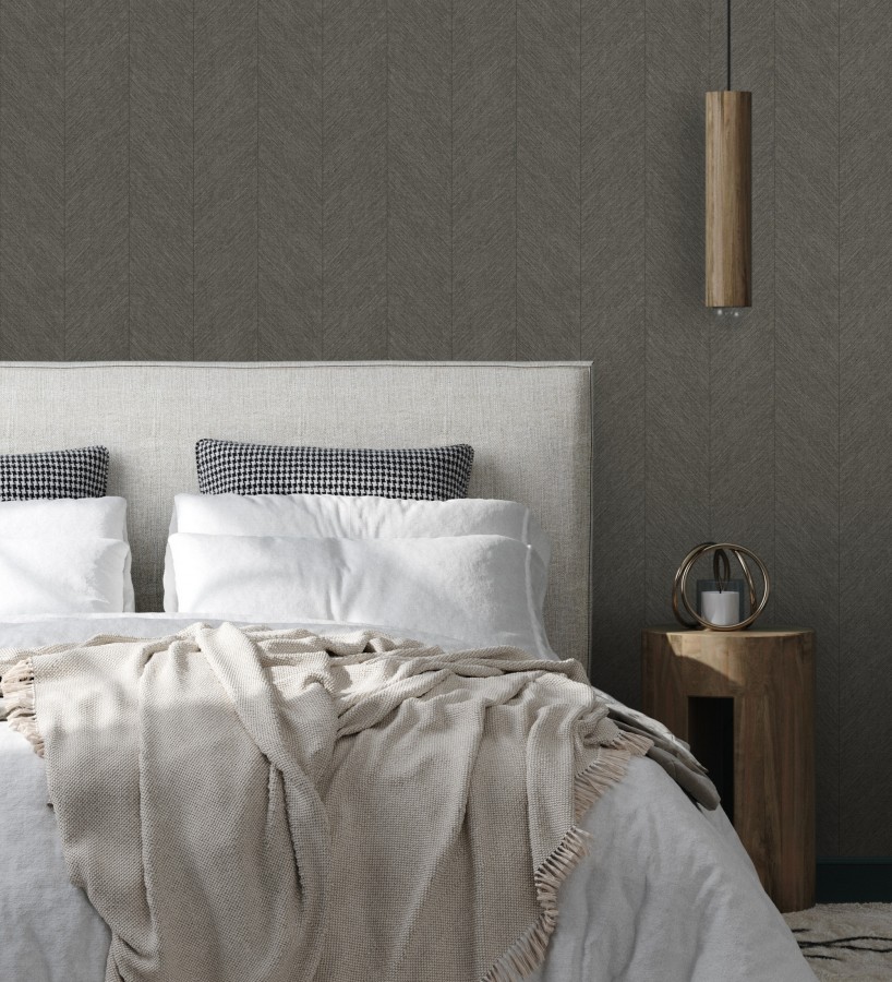 Papel pintado de espigas tejido en hilo noble tonos marrón chocolate  York Spike 683850