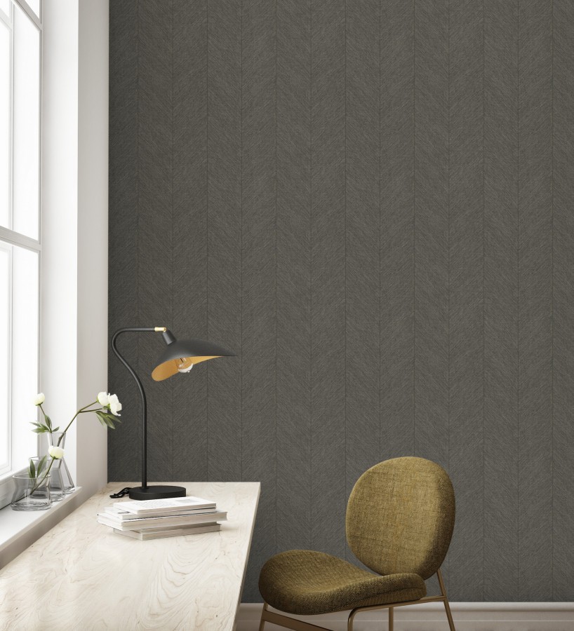 Papel pintado de espigas tejido en hilo noble tonos marrón chocolate  York Spike 683850