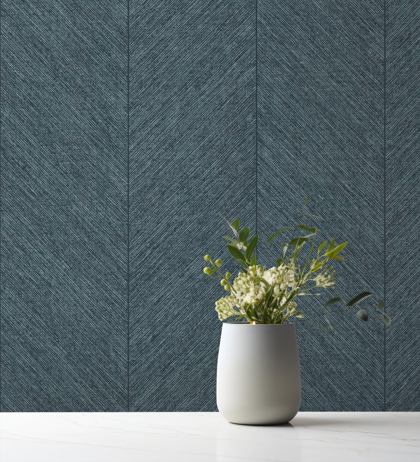 Papel pintado de espigas tejido en hilo noble tonos azul oscuro  York Spike 683855