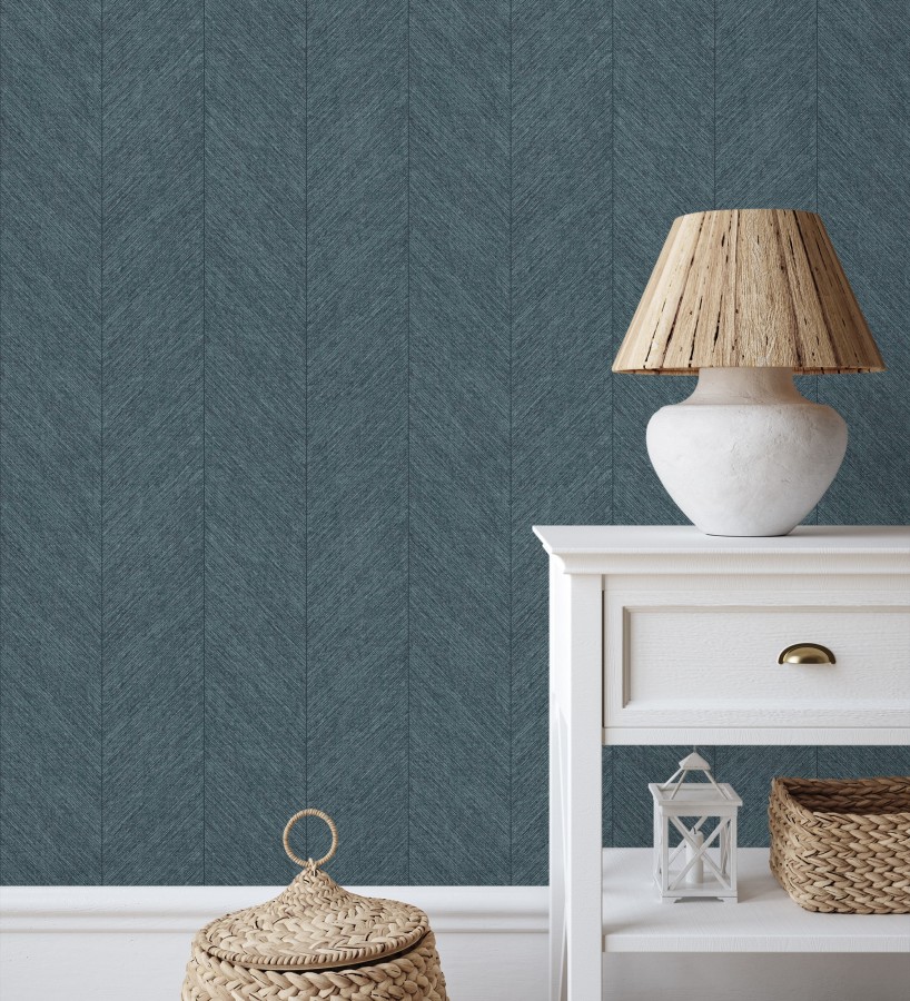 Papel pintado de espigas tejido en hilo noble tonos azul oscuro  York Spike 683855