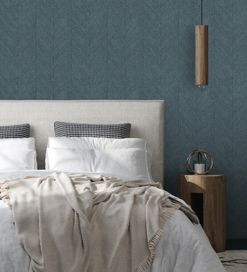 Papel pintado de espigas tejido en hilo noble tonos azul oscuro  York Spike 683855