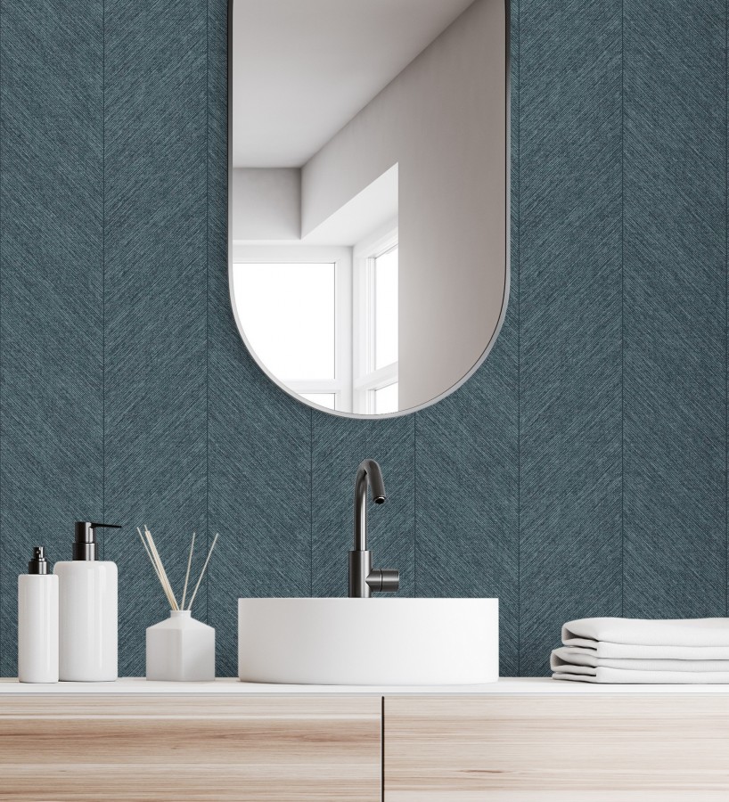 Papel pintado de espigas tejido en hilo noble tonos azul oscuro  York Spike 683855