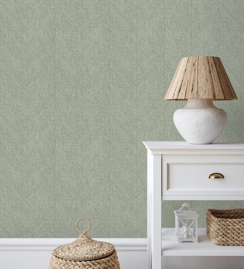 Papel pintado de espigas tejido en hilo noble tonos verde  York Spike 683856