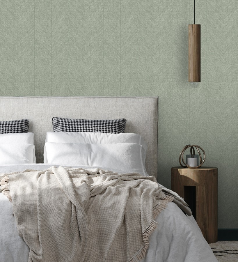 Papel pintado de espigas tejido en hilo noble tonos verde  York Spike 683856