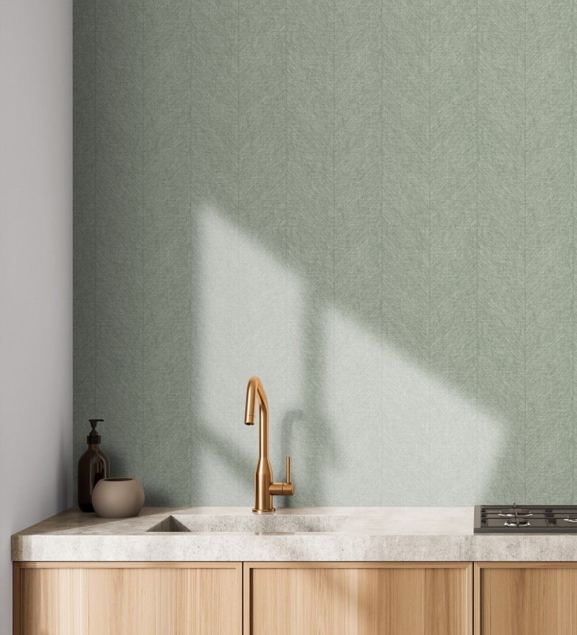 Papel pintado de espigas tejido en hilo noble tonos verde  York Spike 683856