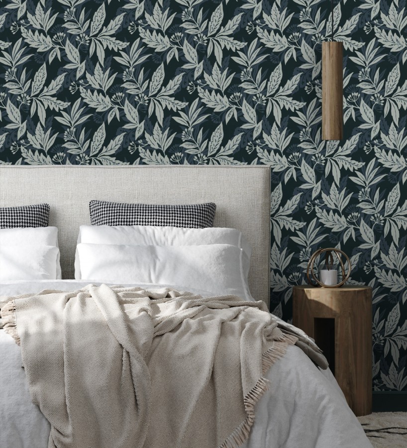 Papel pintado artesanal de hojas estampadas con pintura  Claridge Opaline 683857