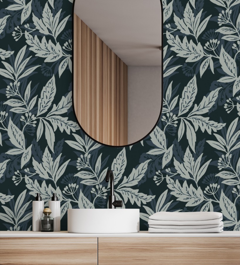 Papel pintado artesanal de hojas estampadas con pintura  Claridge Opaline 683857