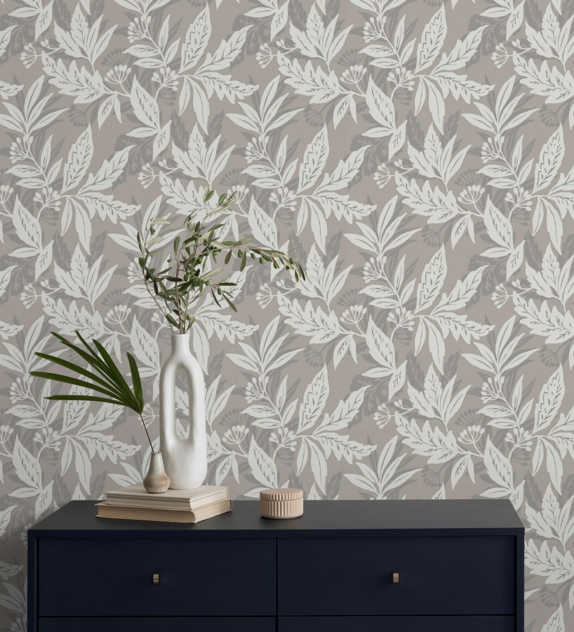 Papel pintado artesanal de hojas estampadas con pintura  Claridge Opaline 683859