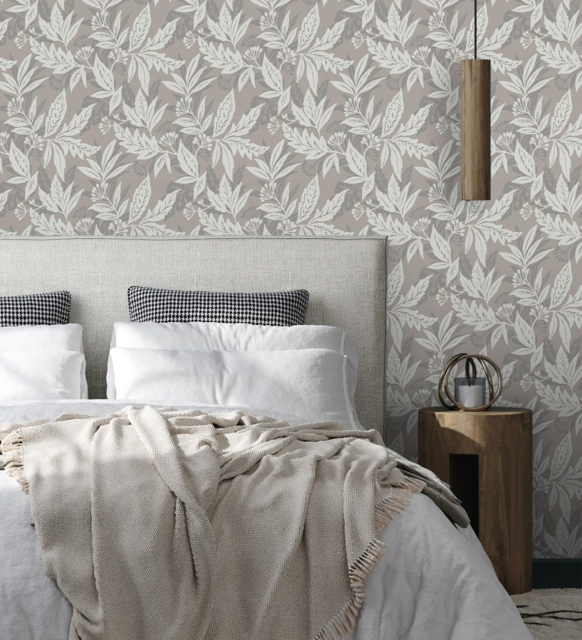 Papel pintado artesanal de hojas estampadas con pintura  Claridge Opaline 683859