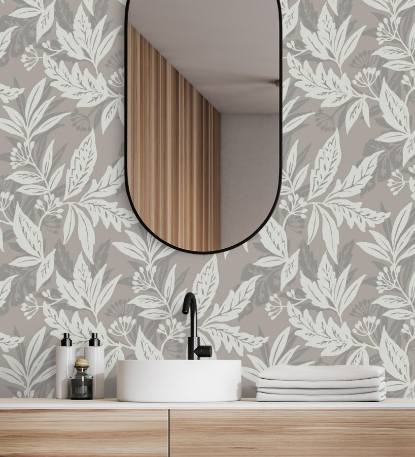 Papel pintado artesanal de hojas estampadas con pintura  Claridge Opaline 683859