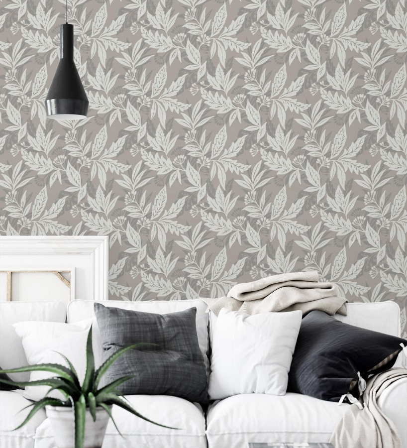 Papel pintado artesanal de hojas estampadas con pintura  Claridge Opaline 683859