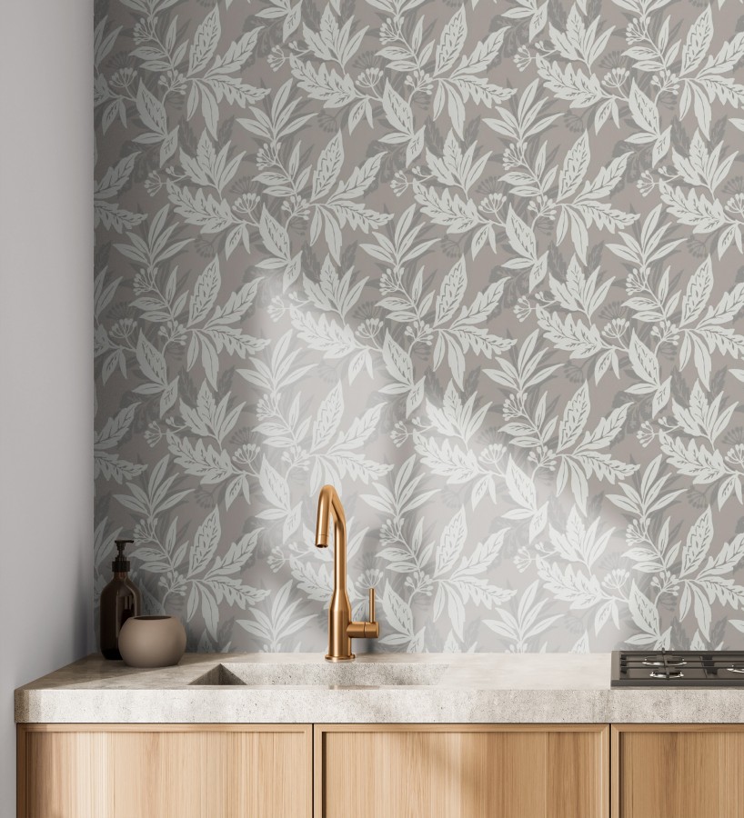 Papel pintado artesanal de hojas estampadas con pintura  Claridge Opaline 683859