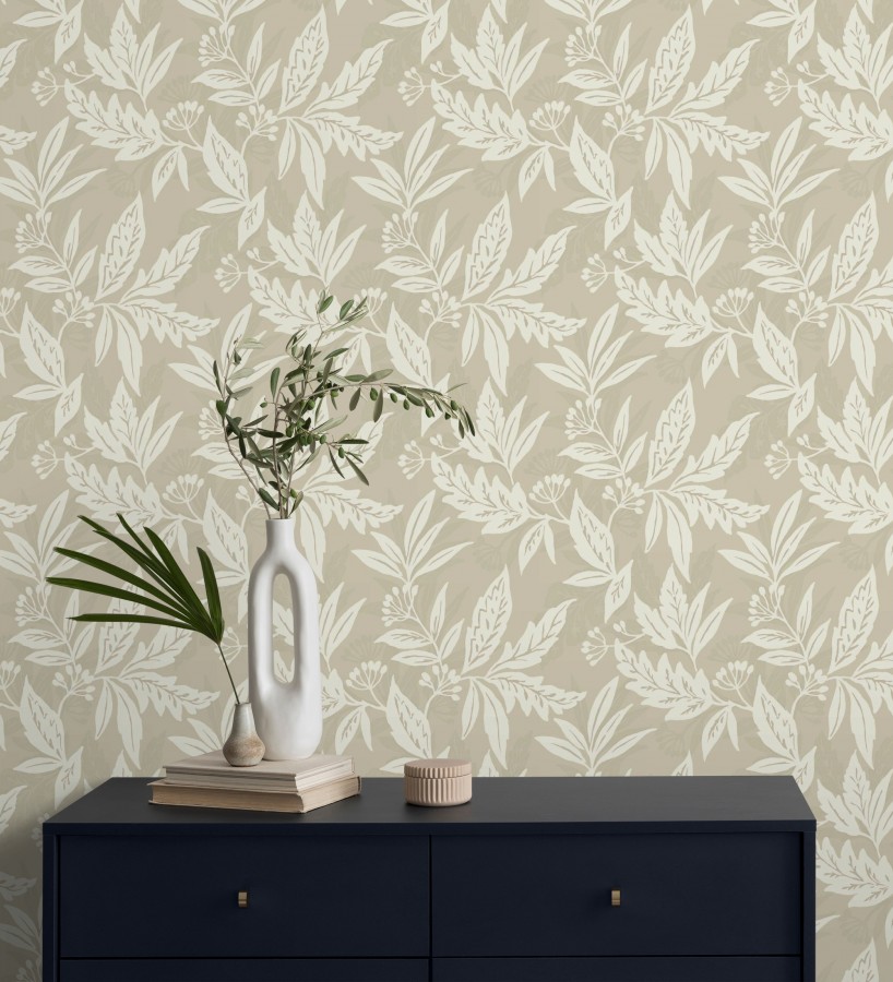 Papel pintado artesanal de hojas estampadas con pintura  Claridge Opaline 683860