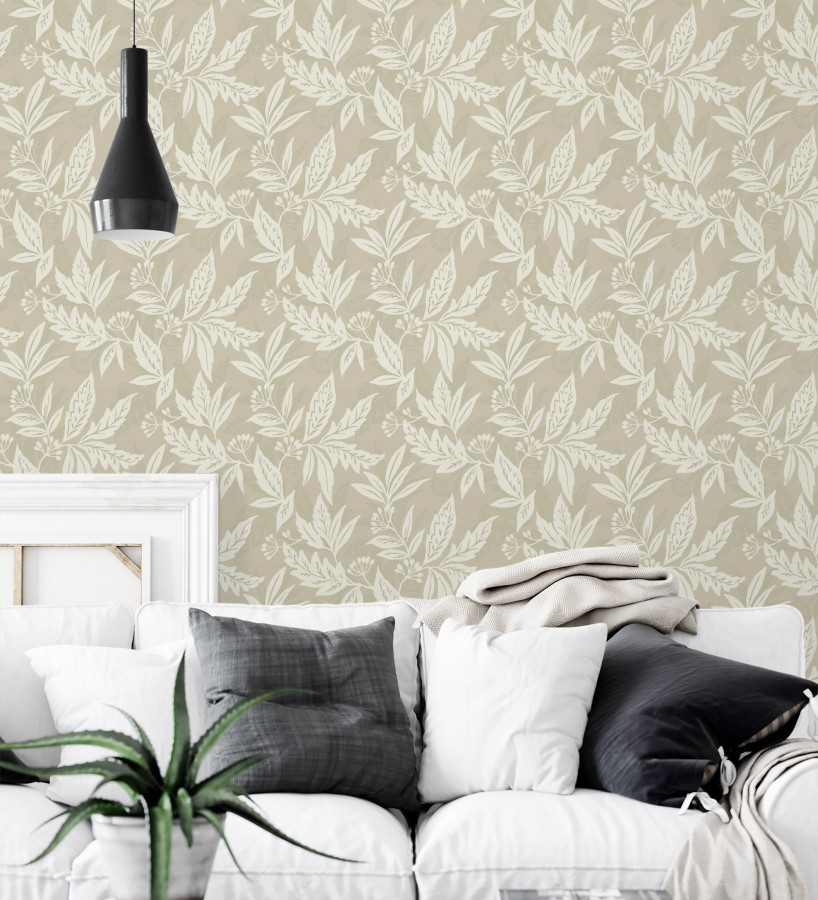 Papel pintado artesanal de hojas estampadas con pintura  Claridge Opaline 683860