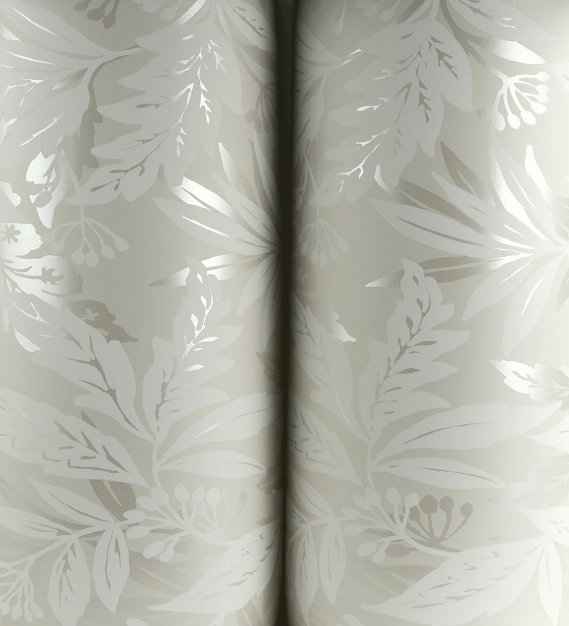 Papel pintado artesanal de hojas estampadas con pintura  Claridge Opaline 683861