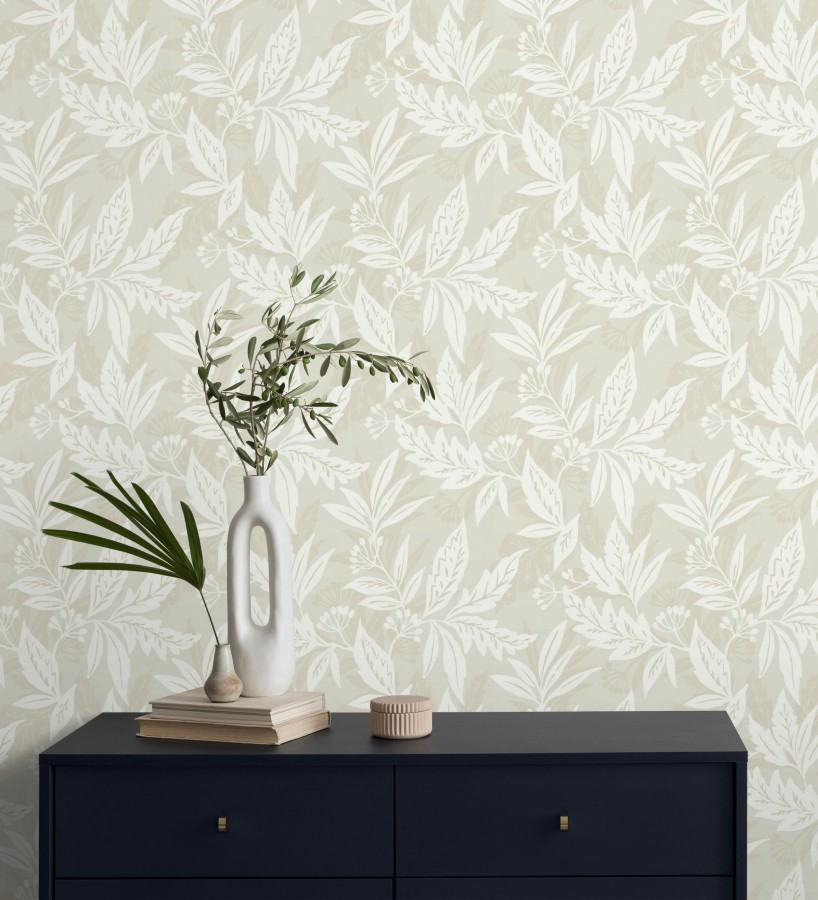 Papel pintado artesanal de hojas estampadas con pintura  Claridge Opaline 683861