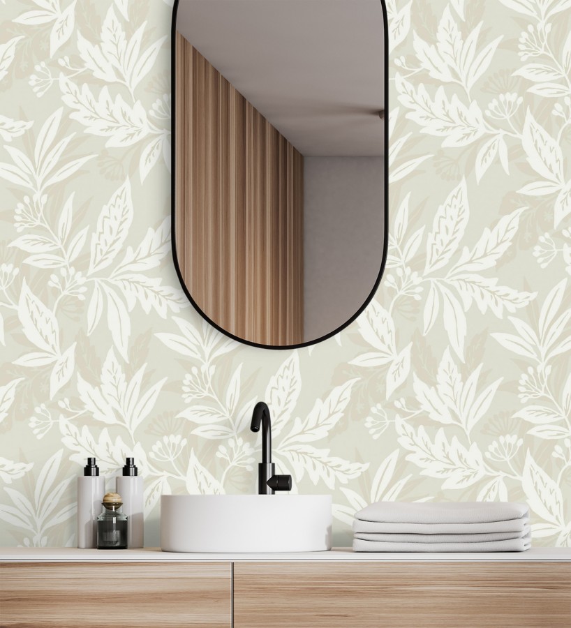 Papel pintado artesanal de hojas estampadas con pintura  Claridge Opaline 683861