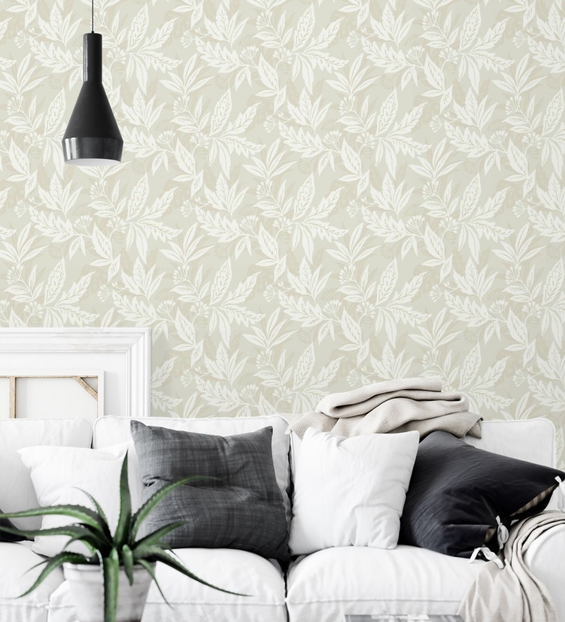 Papel pintado artesanal de hojas estampadas con pintura  Claridge Opaline 683861