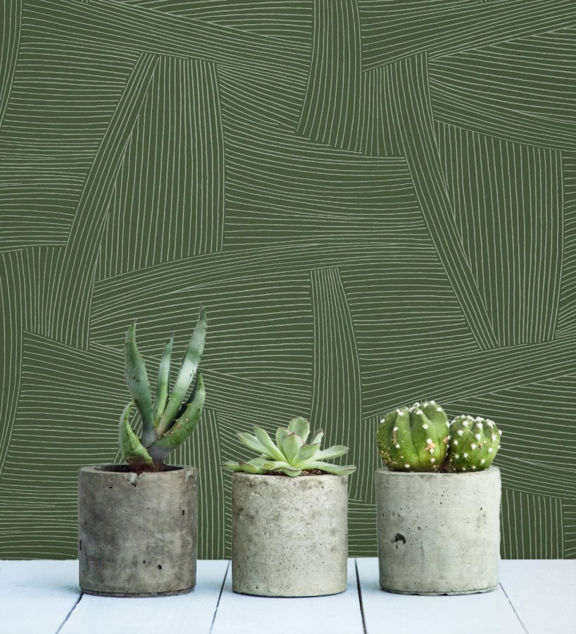 Papel pintado de líneas abstractas fondo verde  Miller Interweave 683863