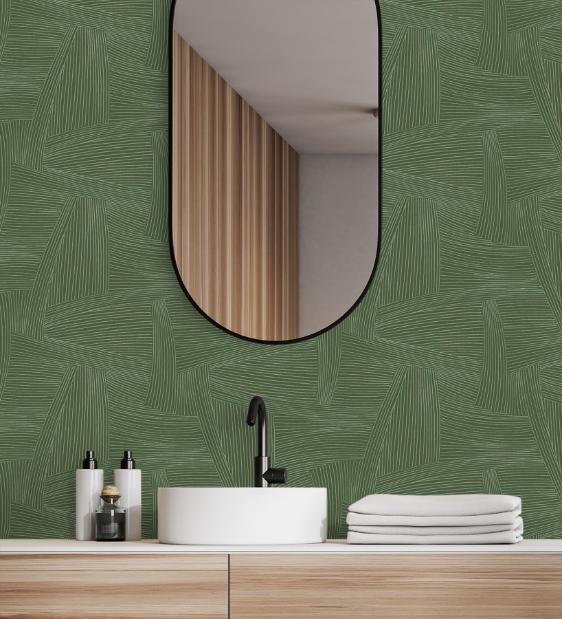 Papel pintado de líneas abstractas fondo verde  Miller Interweave 683863