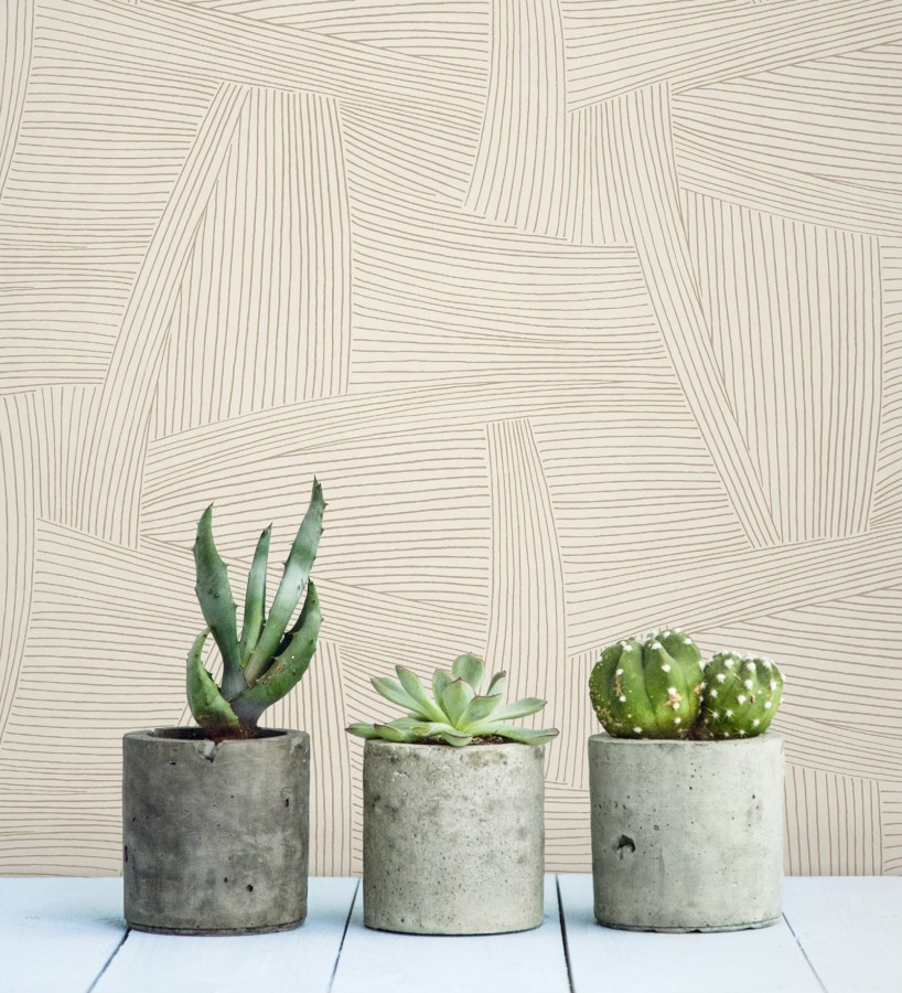 Papel pintado de líneas abstractas fondo beige  Miller Interweave 683864