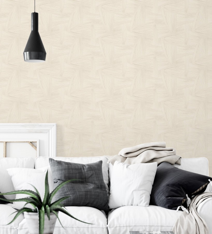 Papel pintado de líneas abstractas fondo beige  Miller Interweave 683864