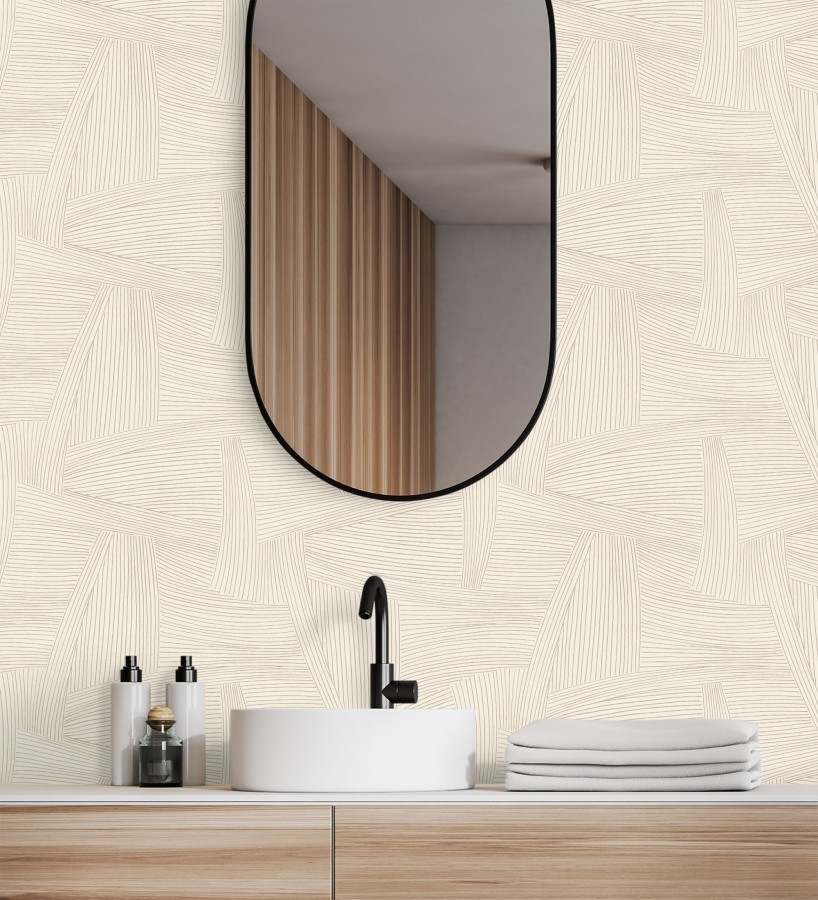 Papel pintado de líneas abstractas fondo beige  Miller Interweave 683864