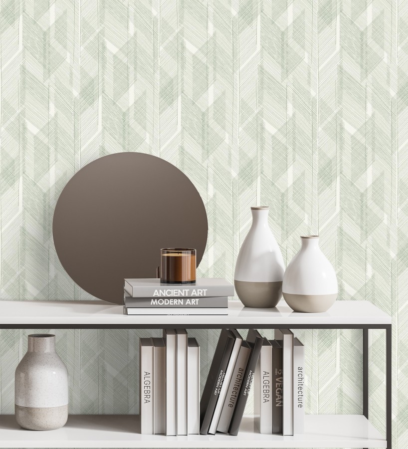 Papel pintado de trazado etéreo con líneas finas en verde  Nexus Interlaced 683866