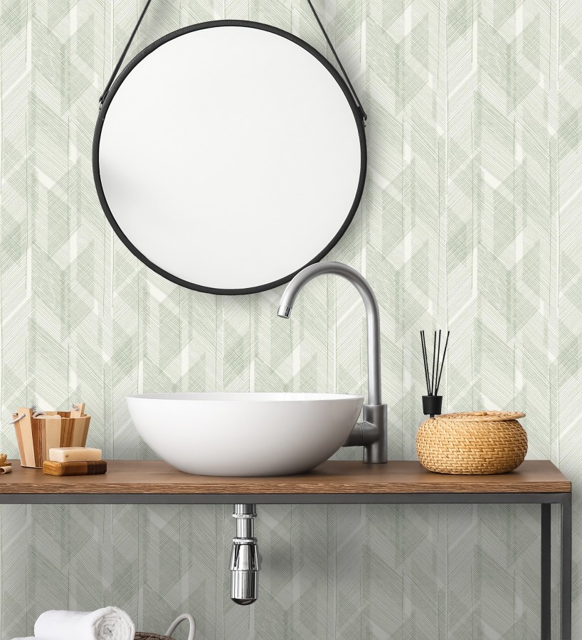 Papel pintado de trazado etéreo con líneas finas en verde  Nexus Interlaced 683866