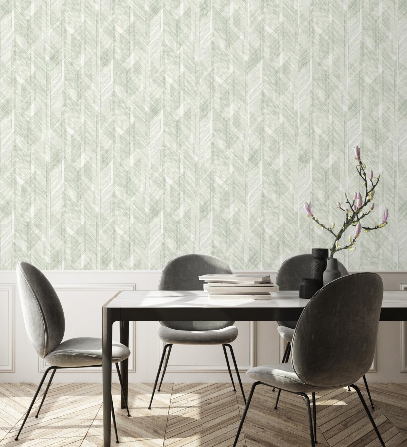 Papel pintado de trazado etéreo con líneas finas en verde  Nexus Interlaced 683866