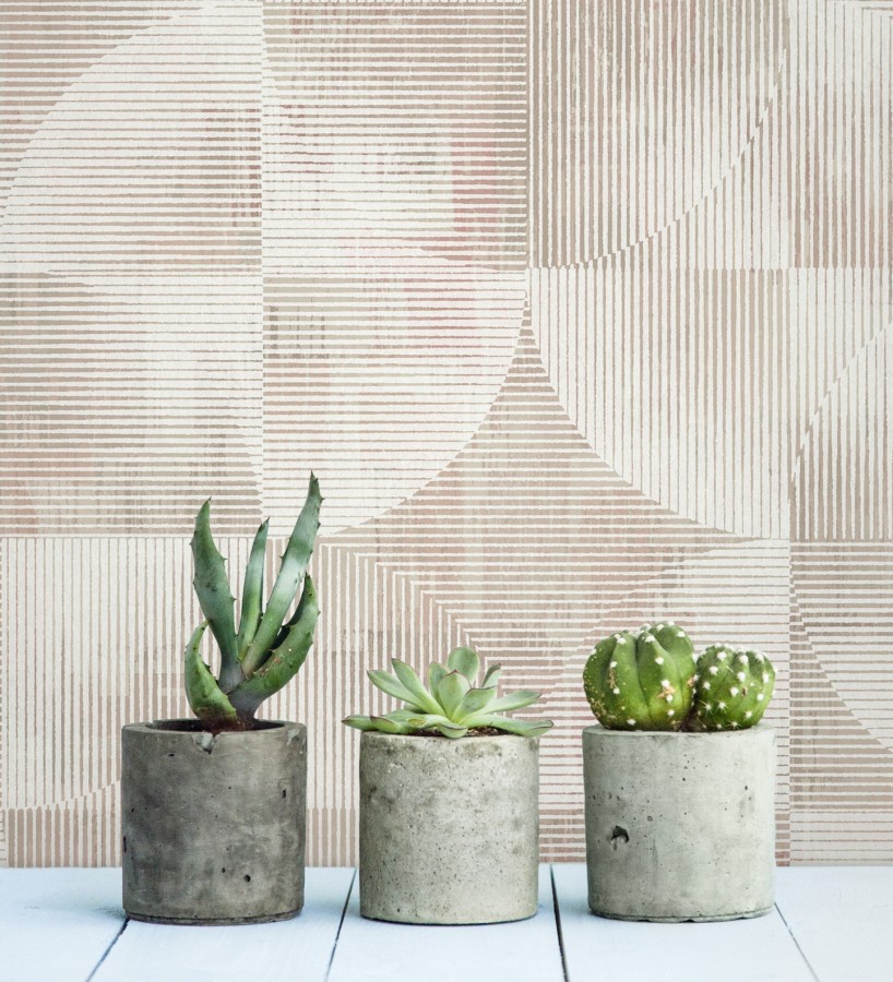 Papel pintado geométrico retro tonos desgastados rosa palo  Harlem Rhythmic 683872